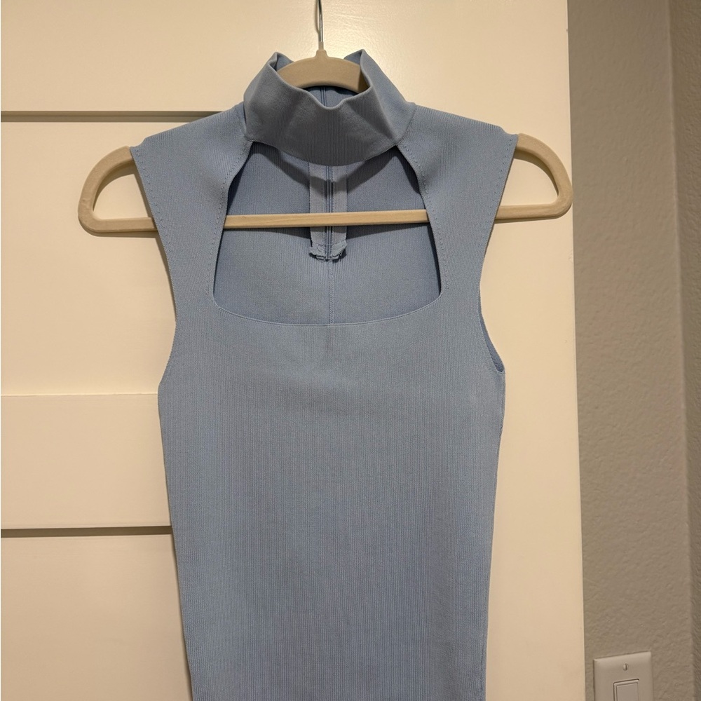 Zara Light Blue Mock Neck Cutout Tank
